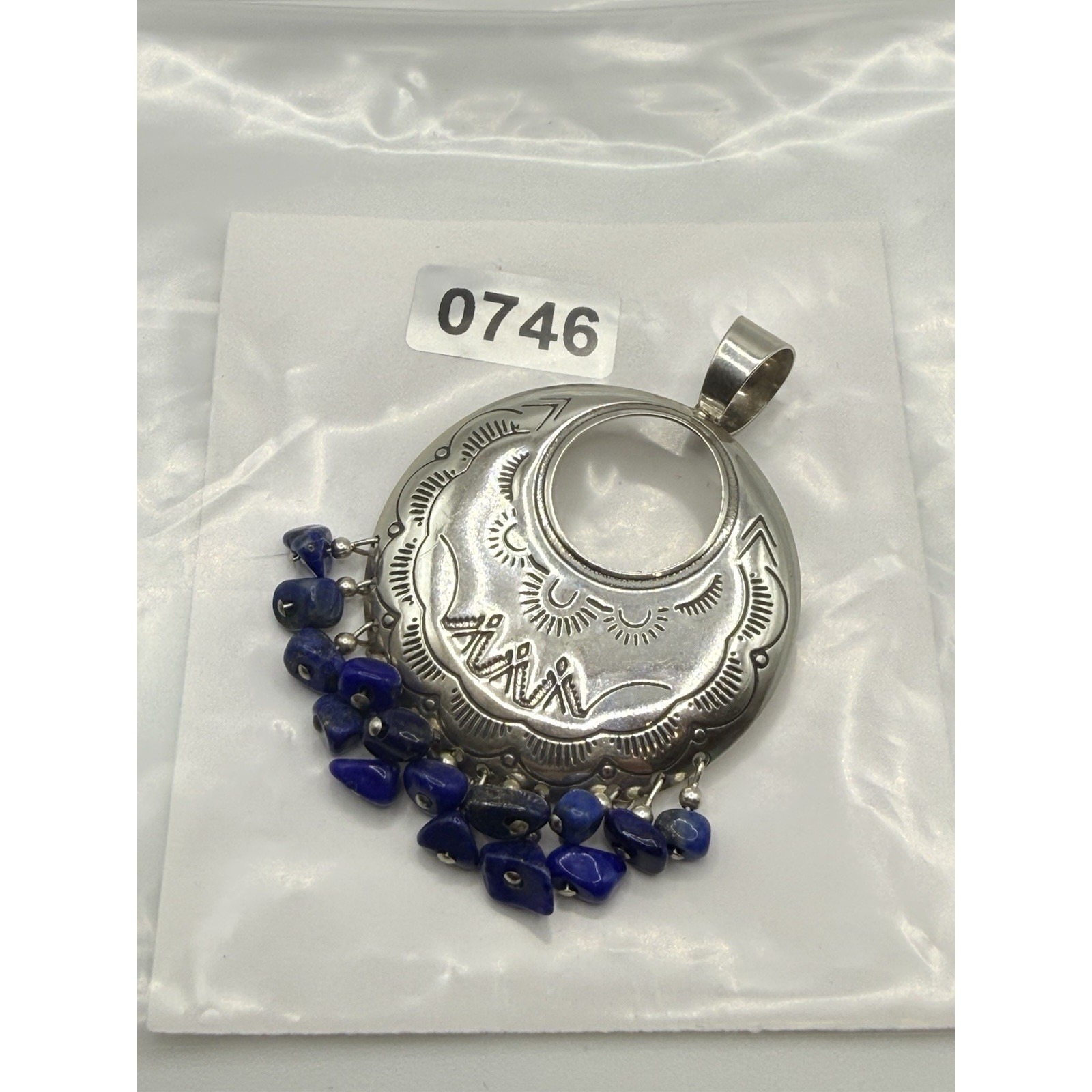 Sterling Silver Pendant Quoc Qt 925 Lapis Nugget Southwestern Dangle Etched — image 5 of 5